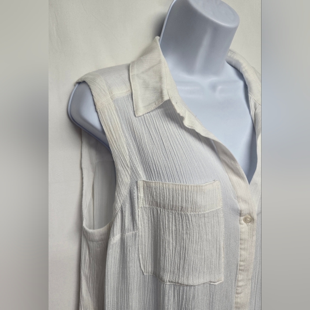 White House Black Market M Long Length White Gauze Button Down Shirt Top - Picture 3 of 8